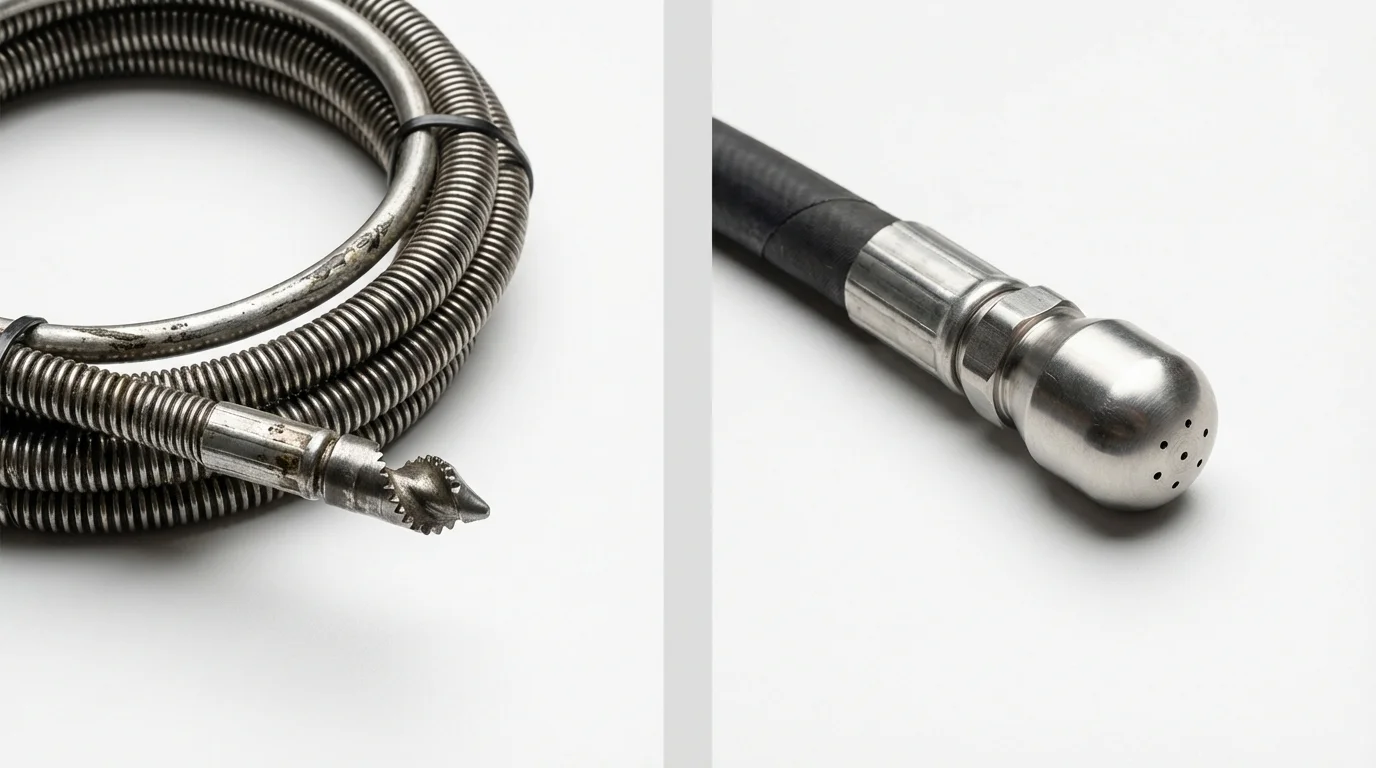 Drain snake cable and hydro jetting nozzle used for drain cleaning in Independence, OR