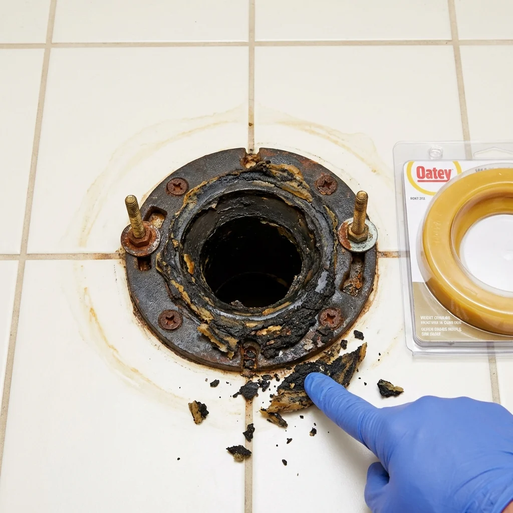 Failed wax ring showing water seepage at the base of a toilet in a Independence, OR home